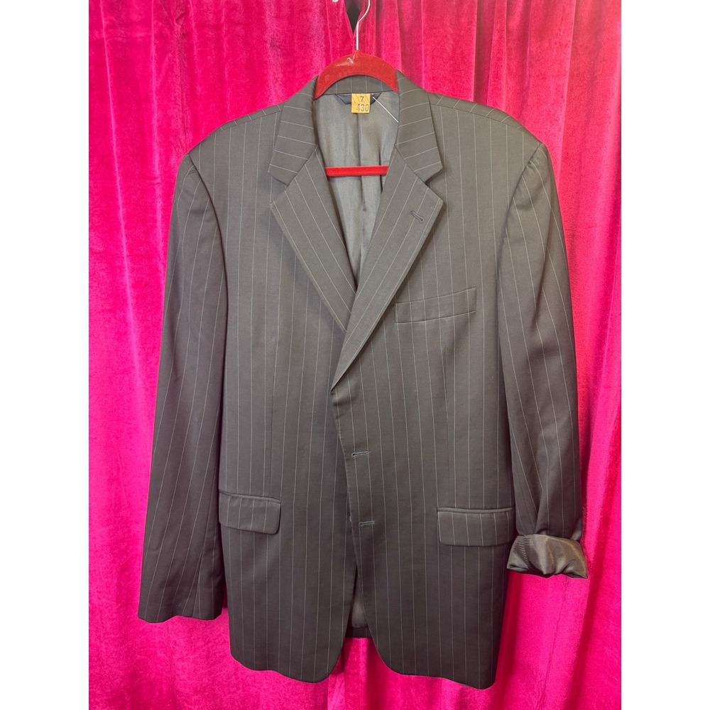 Burberry London Blazer Mens Black w/Grey Pinstripe Notch Lapel 2-Btn